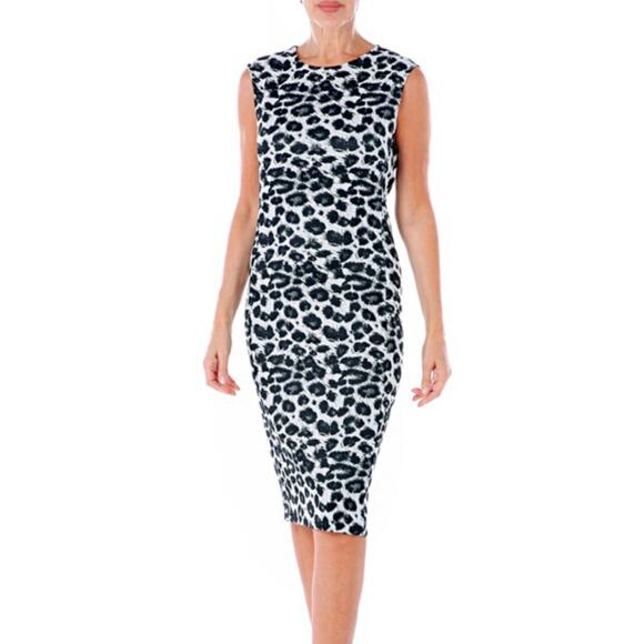 NWT N Natori Women's Plus Snow Leopard Sleeveless Sheath Midi Dress - Picture 1 of 10
